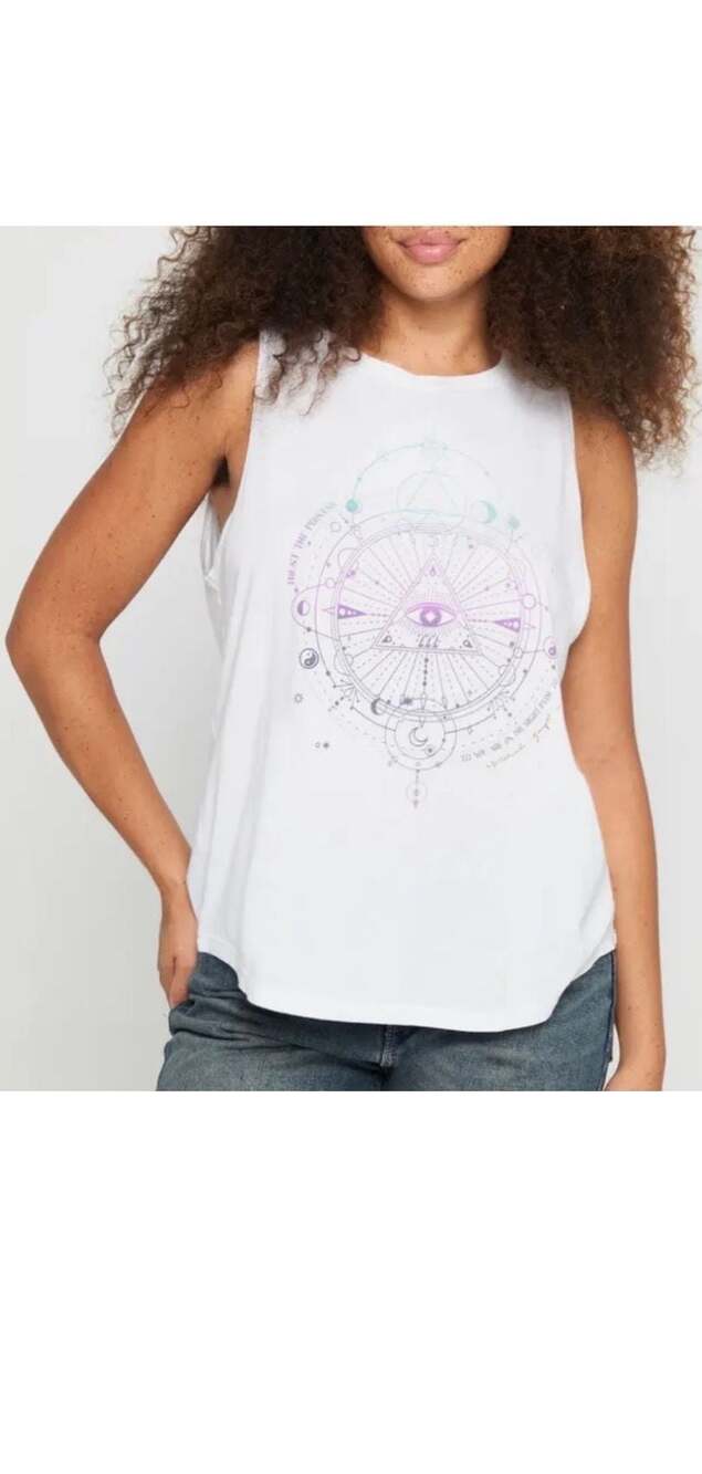 Spiritual Gangster 222 Journey Jade Muscle Tank Top White Medium Y2K